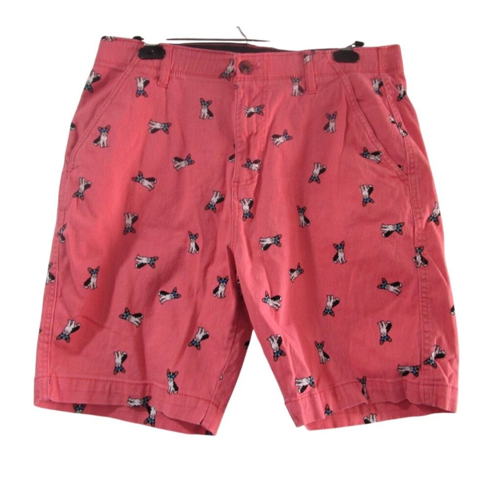 Plugg Mens Coral Shorts French Bulldog Print 34 Cotton Blend Flex Casual GUC